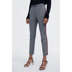 Zara Pants Womens Size XL Gray Trousers Tapered Elastic Waist Side Stripe Ankle.
